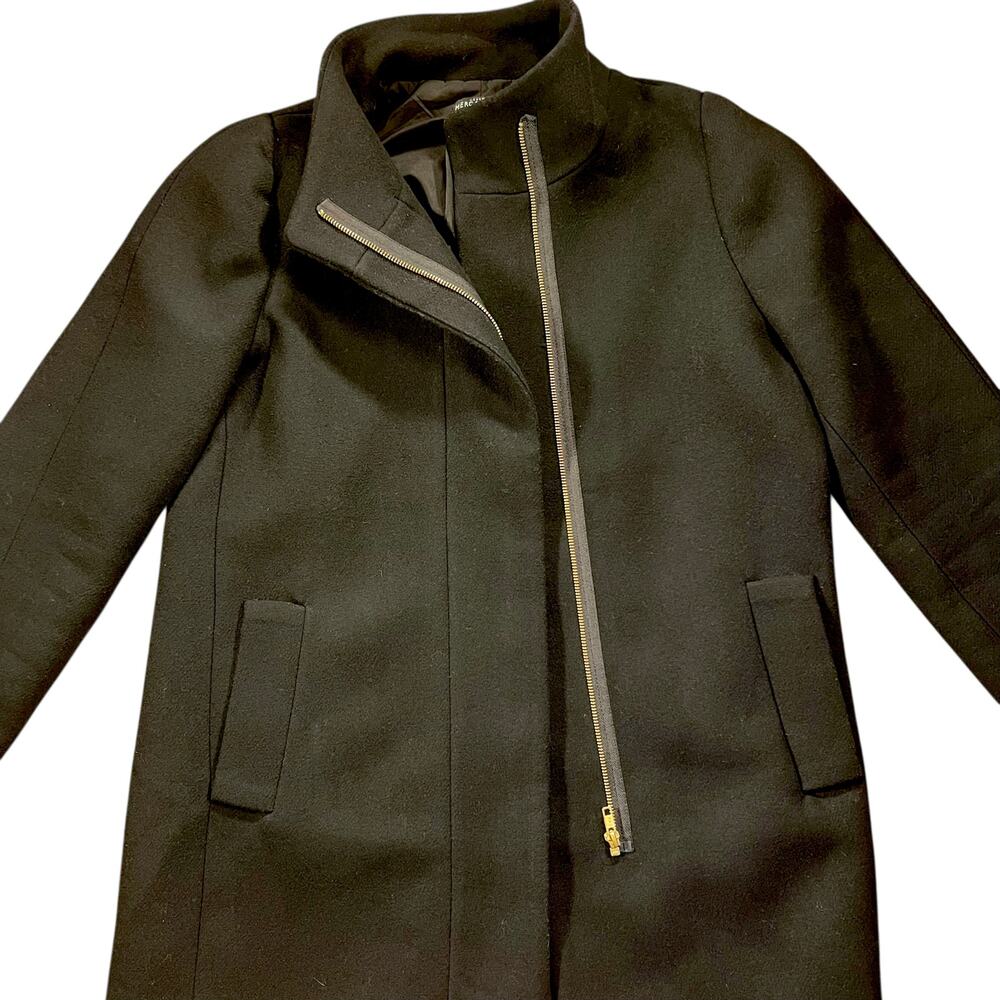 J.Crew Mercantile Black Wool Blend Moto Coat Asym Zip Size 10
